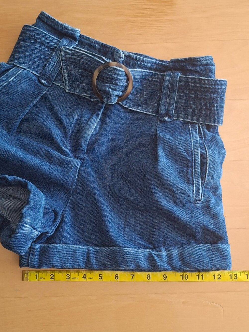 Sézane Rome Shorts Deep Blue Denim Paperbag Belted High Waist Size FR 34 / US 2 - Picture 11 of 13